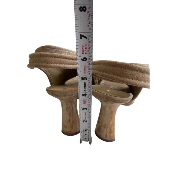 VINCE Tan Suede Marbled Horn Heel Slingback Sandals Size 41 / US 10 - Picture 4 of 9